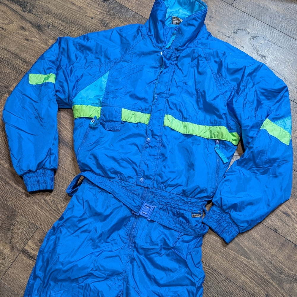 Edelweiss Vintage Skiwear‎ Blue Green Snowsuit Size Medium 70s 80s 90s